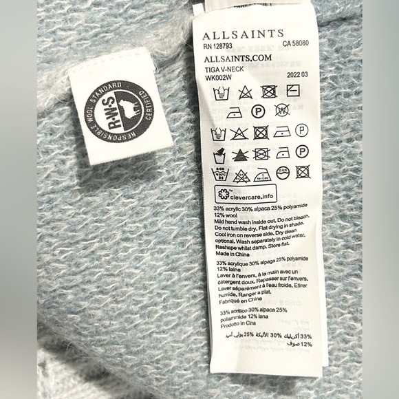 NEW All Saints Tiga‎ Abstract V-Neck Sweater Cloud Burst Blue S - Picture 6 of 6